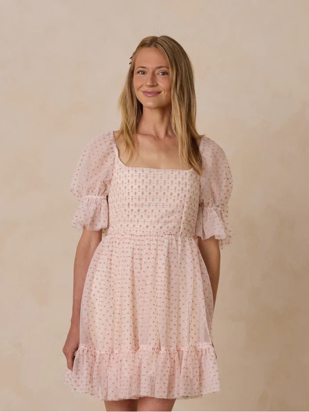 Pink Heart Square-Neck Mini Dress